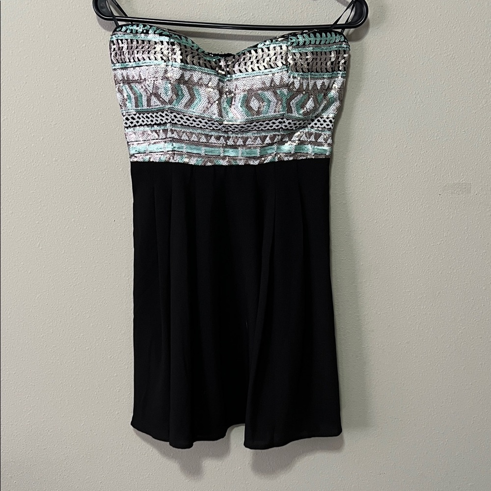 Strapless Black and Patterned Dress